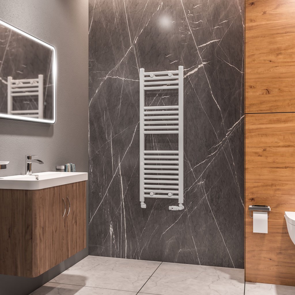 Eastbrook Westward Straight Heated Towel Rail – Gloss White - 1200mm x 400mm
