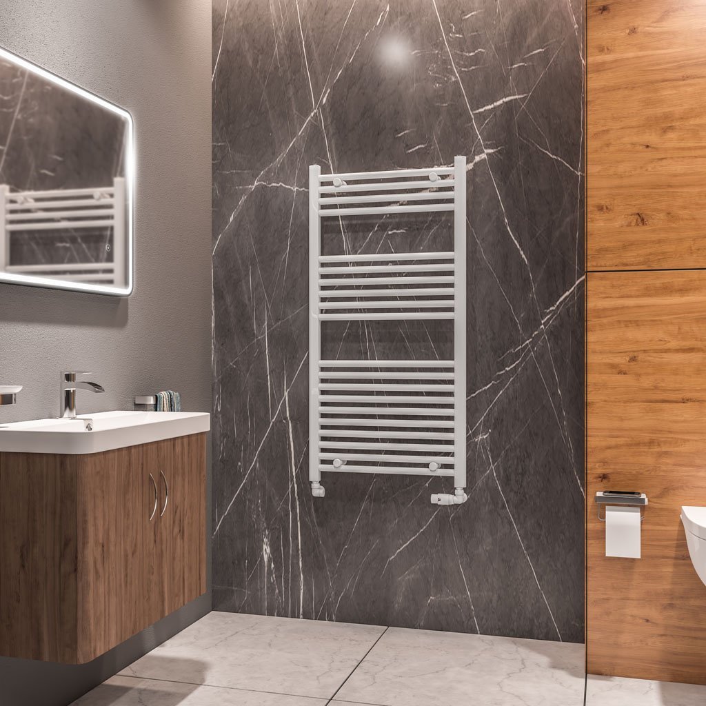 Eastbrook Westward Straight Heated Towel Rail – Gloss White - 1200mm x 600mm