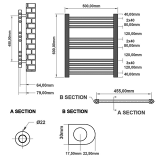 Eastbrook Wingrave Straight Heated Towel Rail - Matt Grey - Image 62
