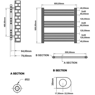 Eastbrook Wingrave Straight Heated Towel Rail - Matt Grey - Image 63