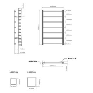 Eastbrook Tuscan Square Straight Heated Towel Rail - Chrome - Image 4