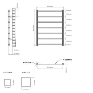 Eastbrook Tuscan Square Straight Heated Towel Rail - Chrome - Image 10