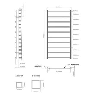 Eastbrook Tuscan Square Straight Heated Towel Rail - Chrome - Image 12