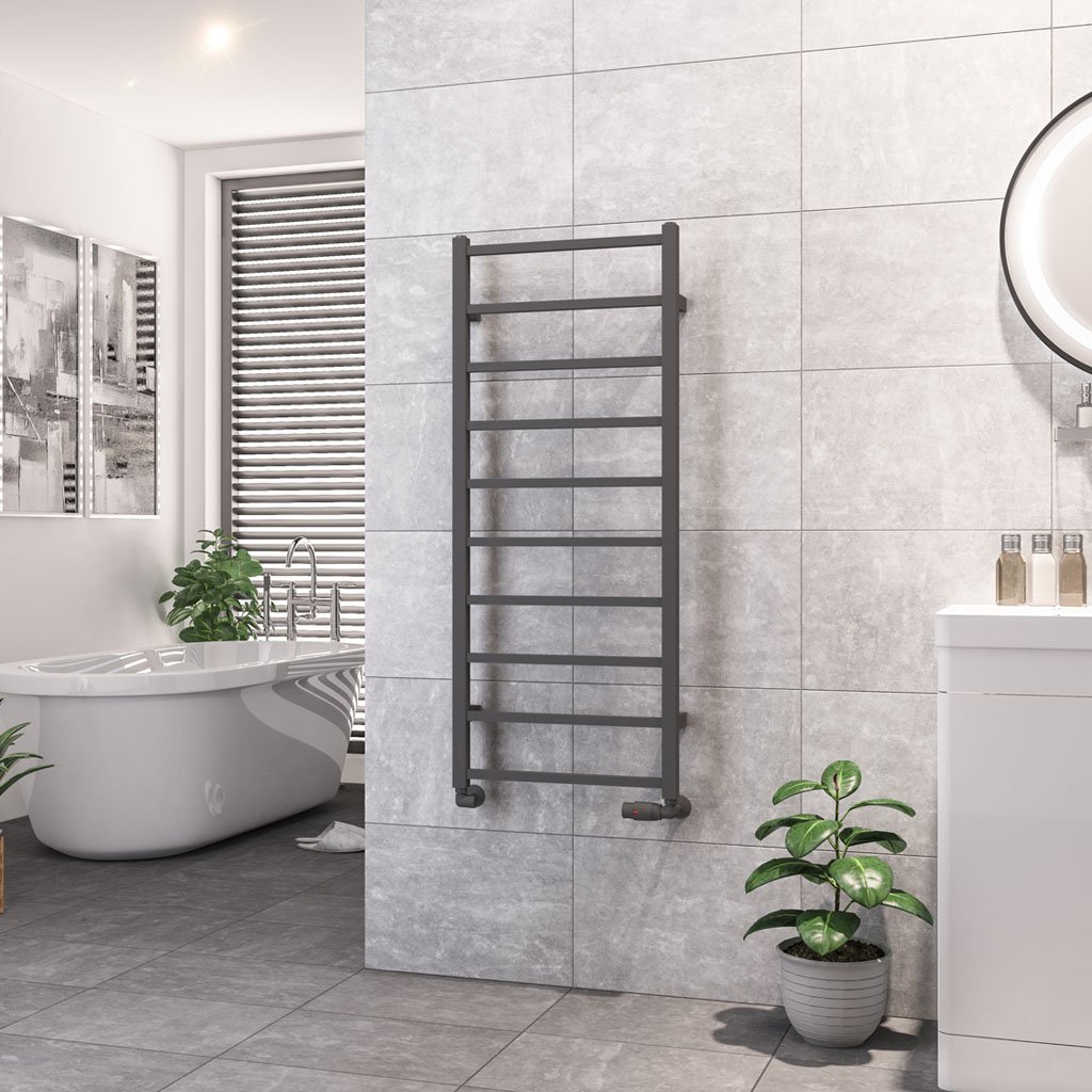 Eastbrook Tuscan Square Straight Heated Towel Rail – Matt Anthracite - 1200mm x 500mm