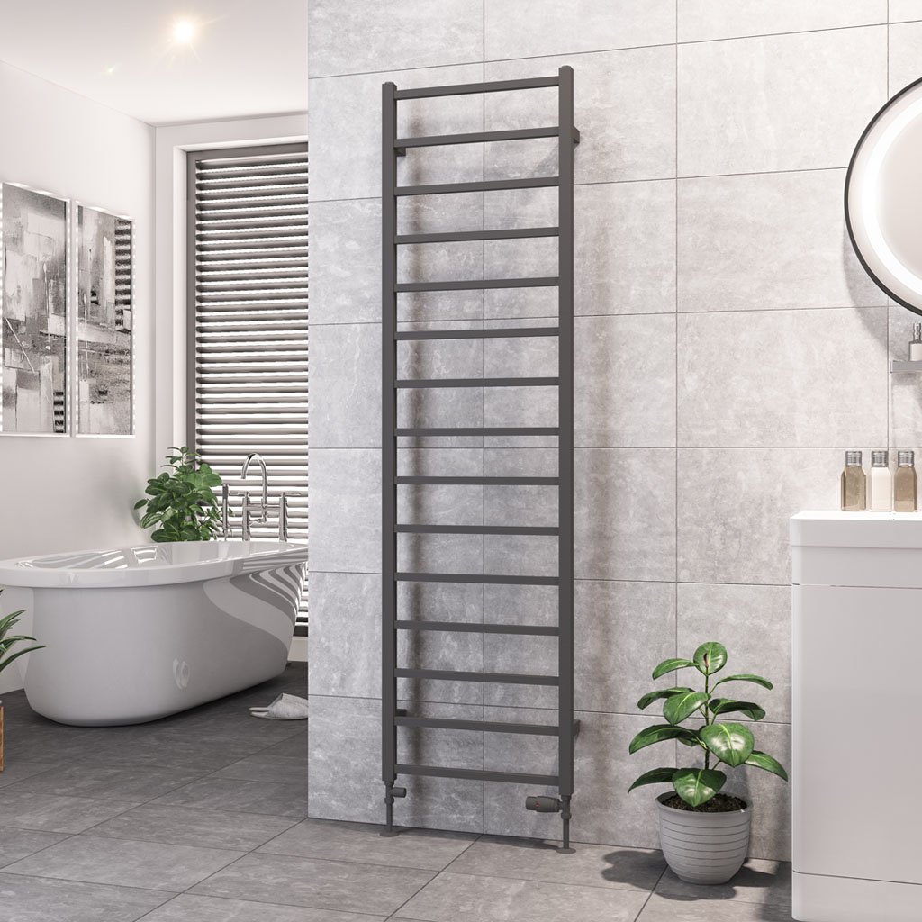 Eastbrook Tuscan Square Straight Heated Towel Rail – Matt Anthracite - 1800mm x 500mm