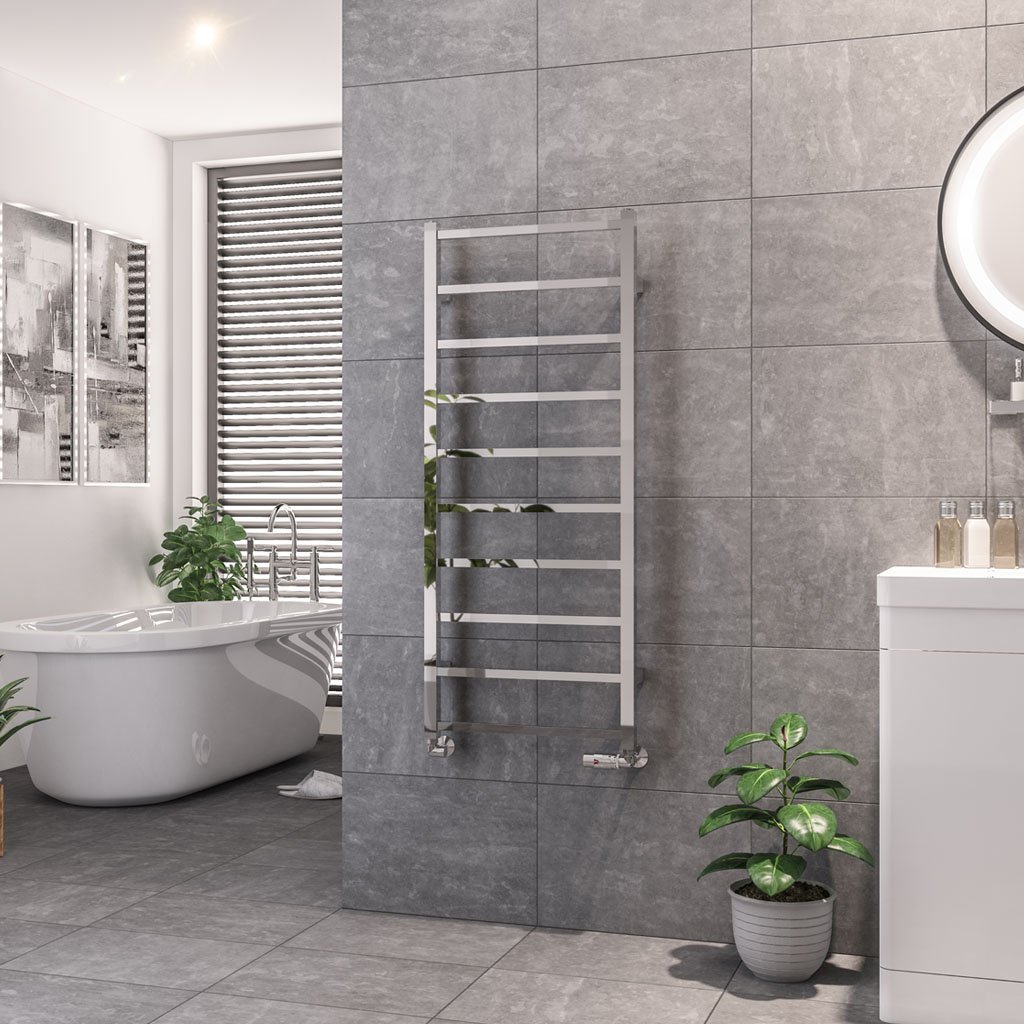 Eastbrook Tuscan Square Straight Heated Towel Rail – Chrome - 1200mm x 500mm