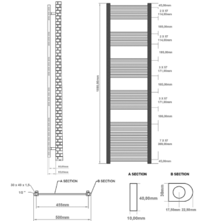 Eastbrook Defford Designer Straight Heated Towel Rail - Matt Anthracite - Image 13