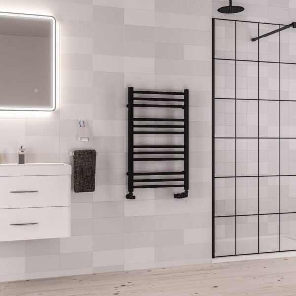 Eastbrook Corinium Round Straight Heated Towel Rail - Matt Black