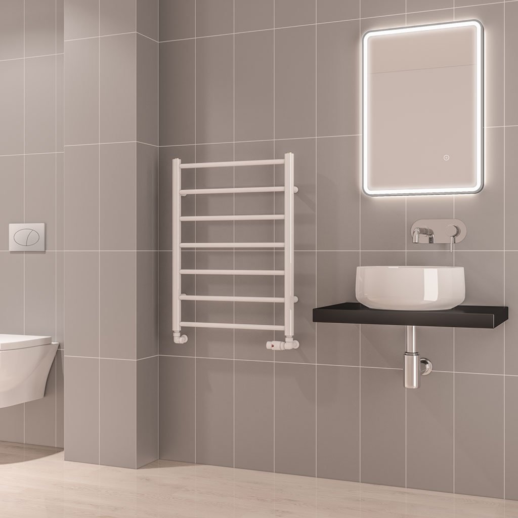 Eastbrook Tuscan Round Straight Heated Towel Rail – Gloss White - 800mm x 600mm