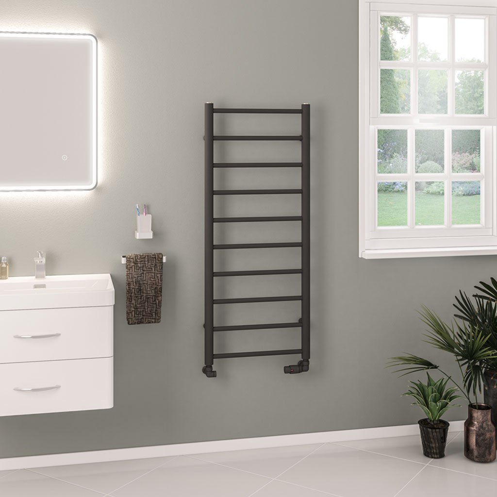 Eastbrook Tuscan Round Straight Heated Towel Rail – Matt Anthracite - 1200mm x 500mm