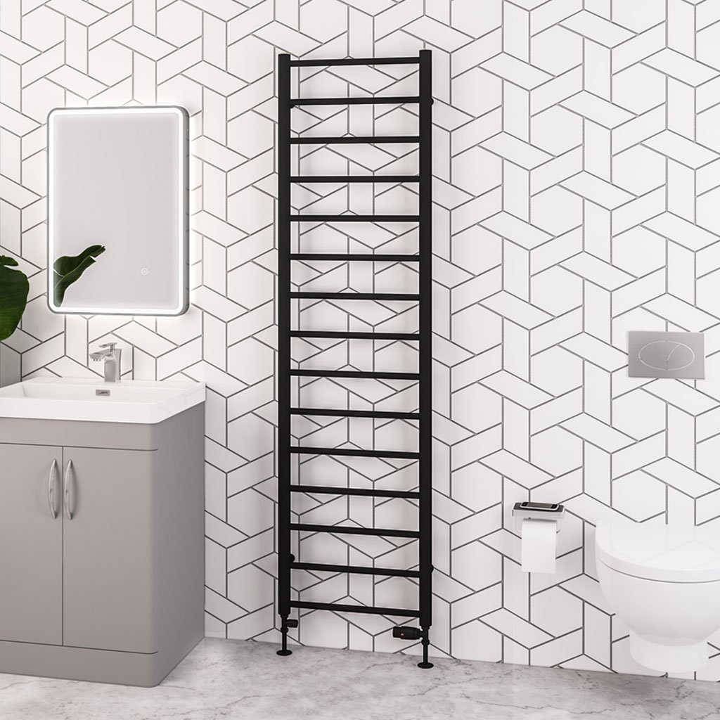 Eastbrook Tuscan Round Straight Heated Towel Rail – Matt Black - 1800mm x 500mm