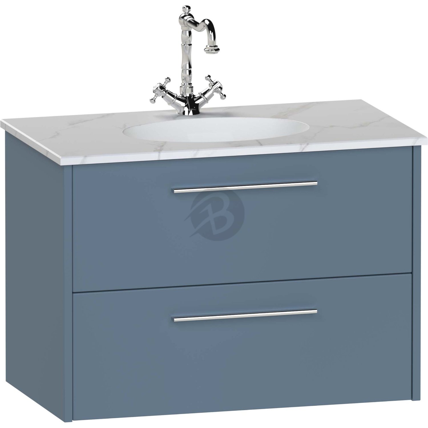 Calypso Brecon 2 Drawer Wall Hung Slim Vanity Unit With Idro Cast White Basin – 500mm Wide – 1 TH - Dark Sapphire