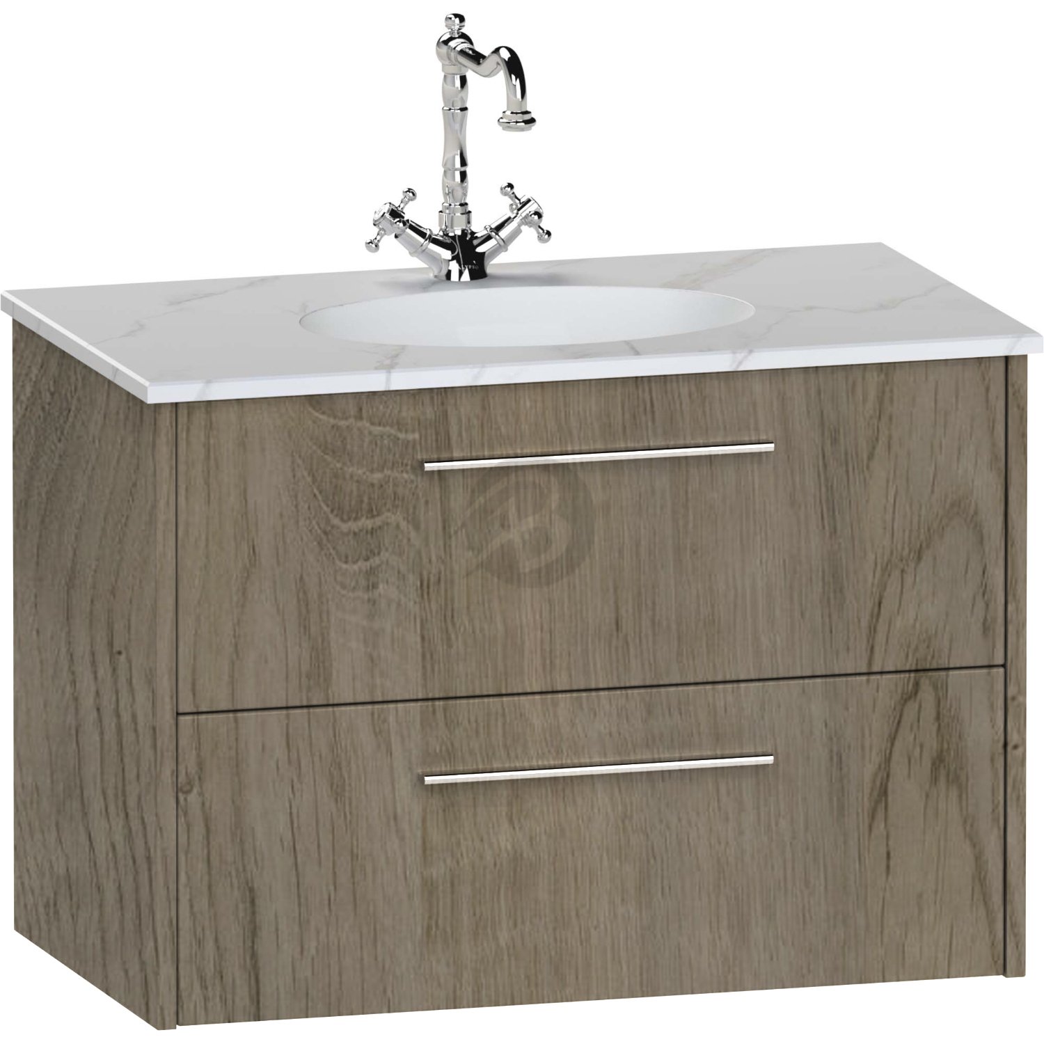 Calypso Brecon 2 Drawer Wall Hung Slim Vanity Unit With Idro Cast White Basin – 500mm Wide – 1 TH - Shorewood