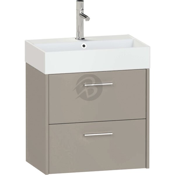 Calypso Brecon 2 Drawer Wall Hung Slim Vanity Unit With Memphis Ceramic White Basin – 600mm Wide – 1 TH - Basalt Mist