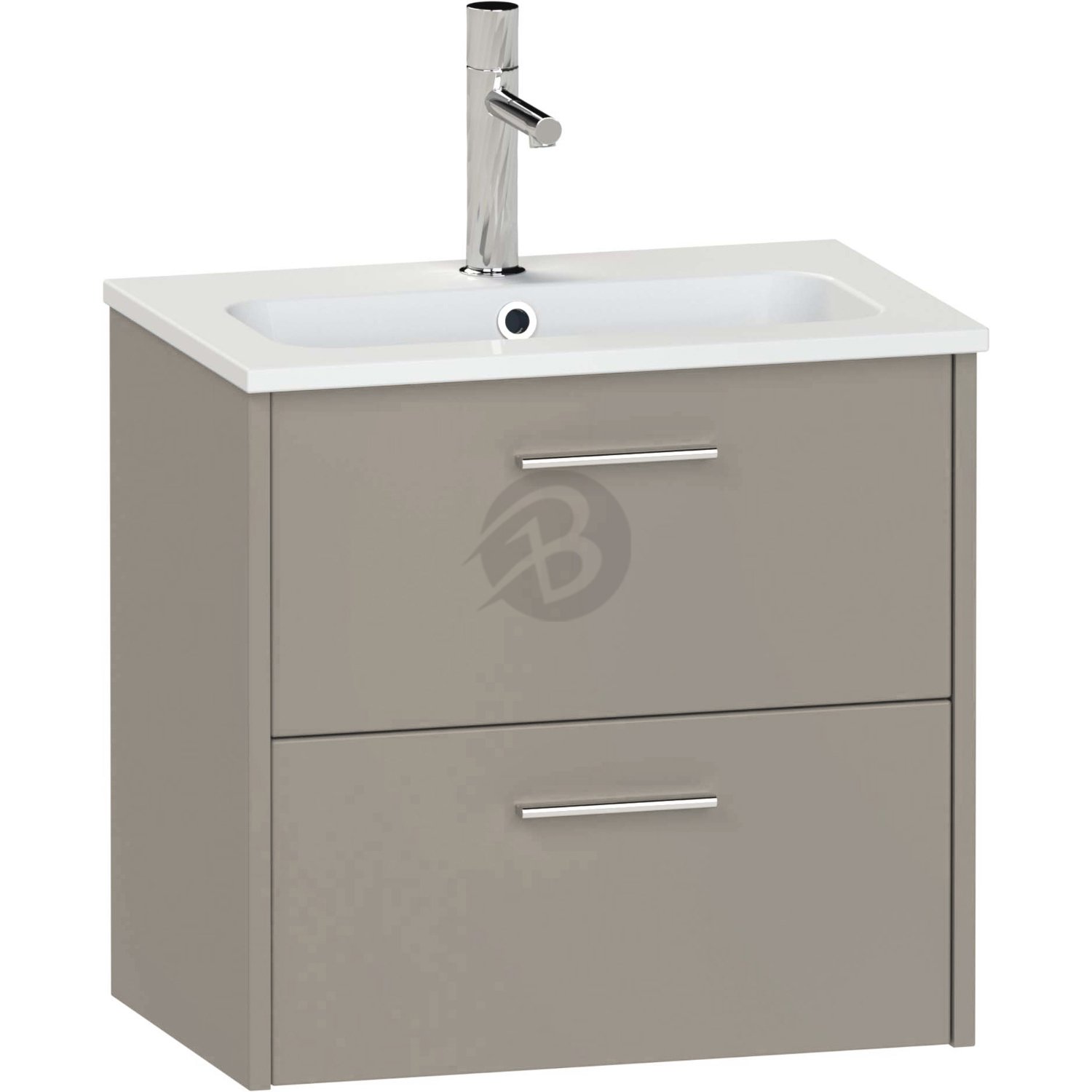 Calypso Brecon 2 Drawer Wall Hung Slim Vanity Unit With Chandler Ceramic White Basin – 600mm Wide – 1 TH - Basalt Mist