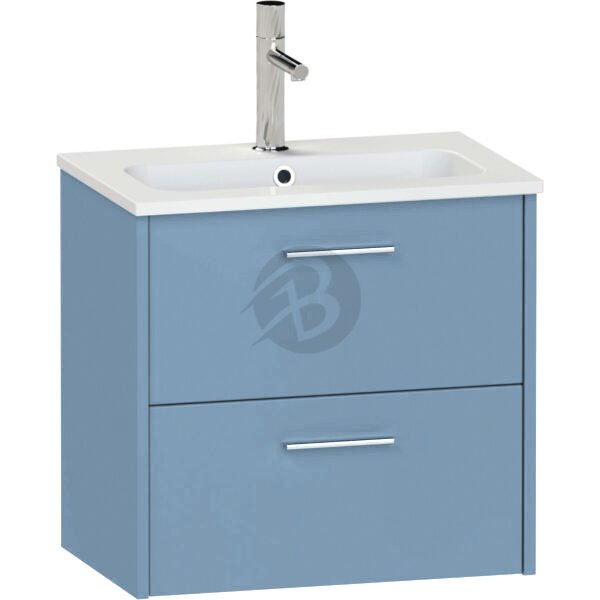 Calypso Brecon 2 Drawer Wall Hung Slim Vanity Unit With Idro Cast White Basin – 600mm Wide – 1 TH - Dusky Blue