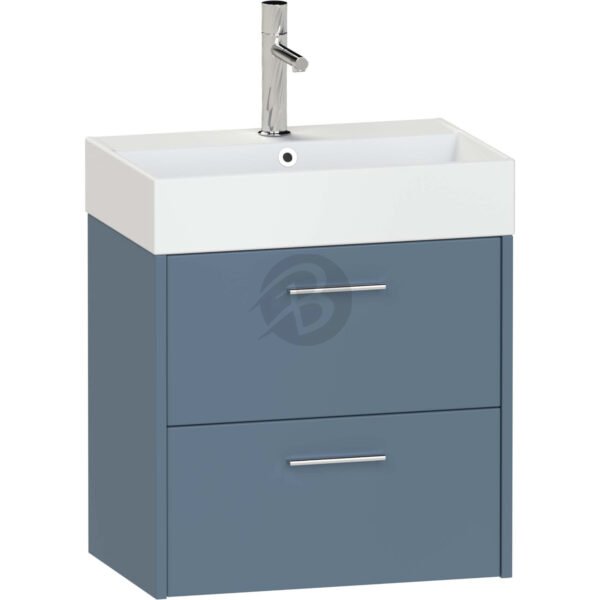 Calypso Brecon 2 Drawer Wall Hung Slim Vanity Unit With Memphis Ceramic White Basin – 600mm Wide – 1 TH - Dark Sapphire