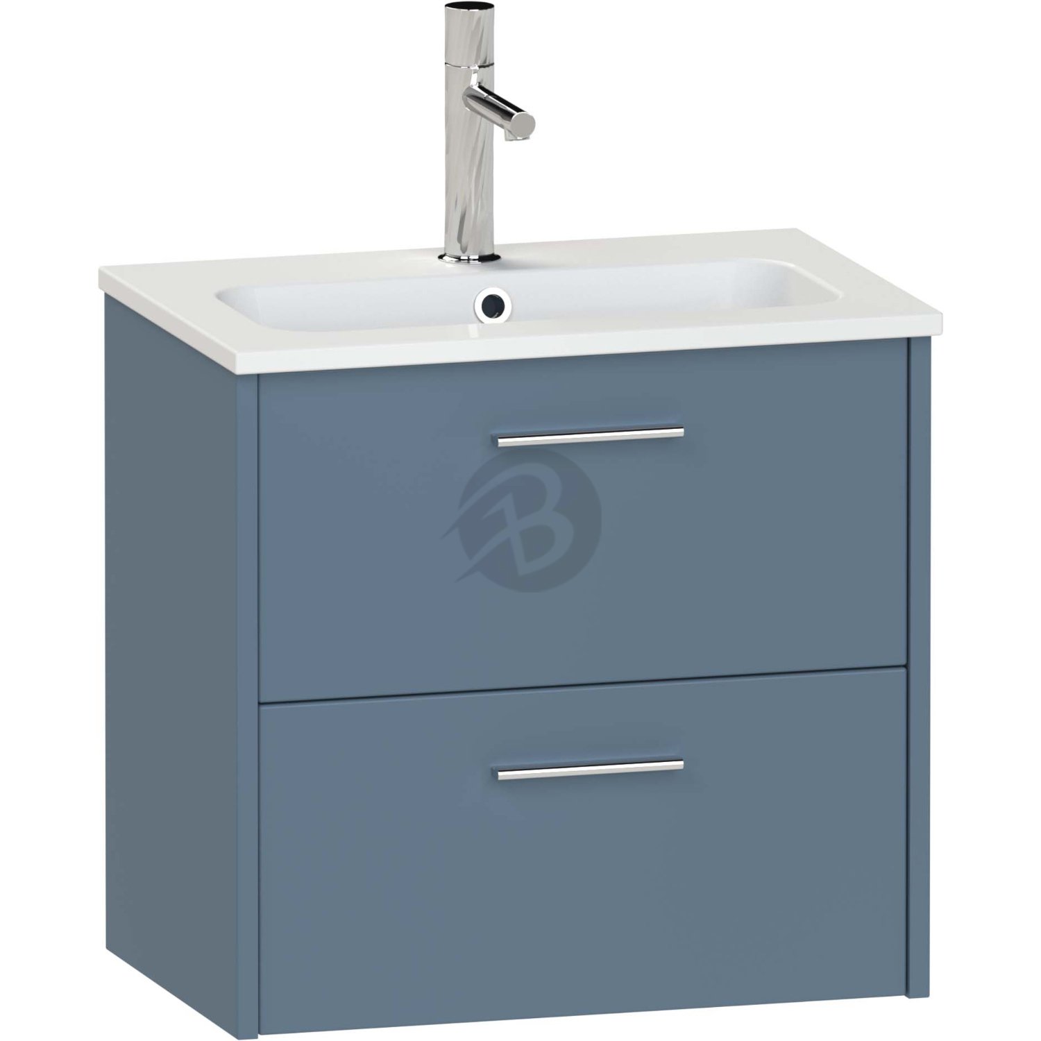 Calypso Brecon 2 Drawer Wall Hung Slim Vanity Unit With Chandler Ceramic White Basin – 600mm Wide – 1 TH - Dark Sapphire