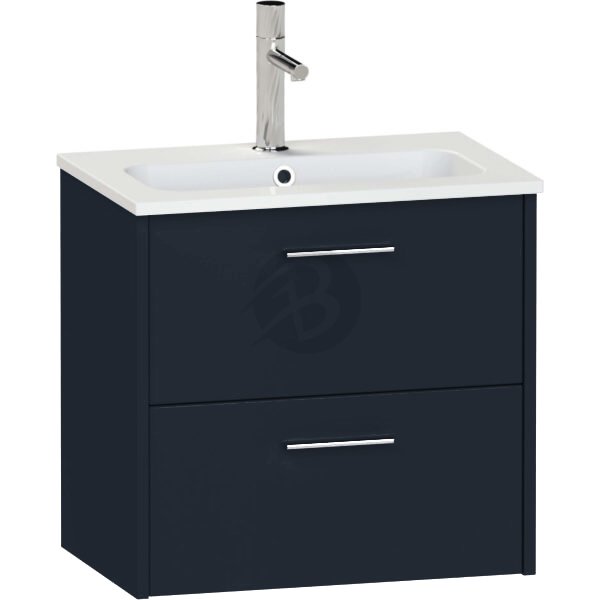 Calypso Brecon 2 Drawer Wall Hung Slim Vanity Unit With Idro Cast White Basin – 600mm Wide – 1 TH - Marine Blue