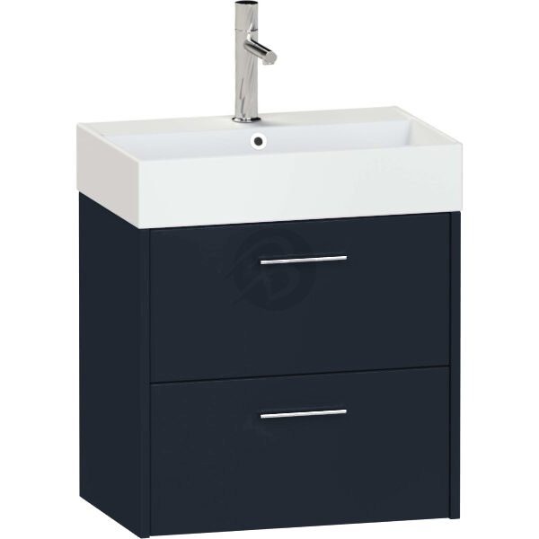Calypso Brecon 2 Drawer Wall Hung Slim Vanity Unit With Memphis Ceramic White Basin – 600mm Wide – 1 TH - Marine Blue