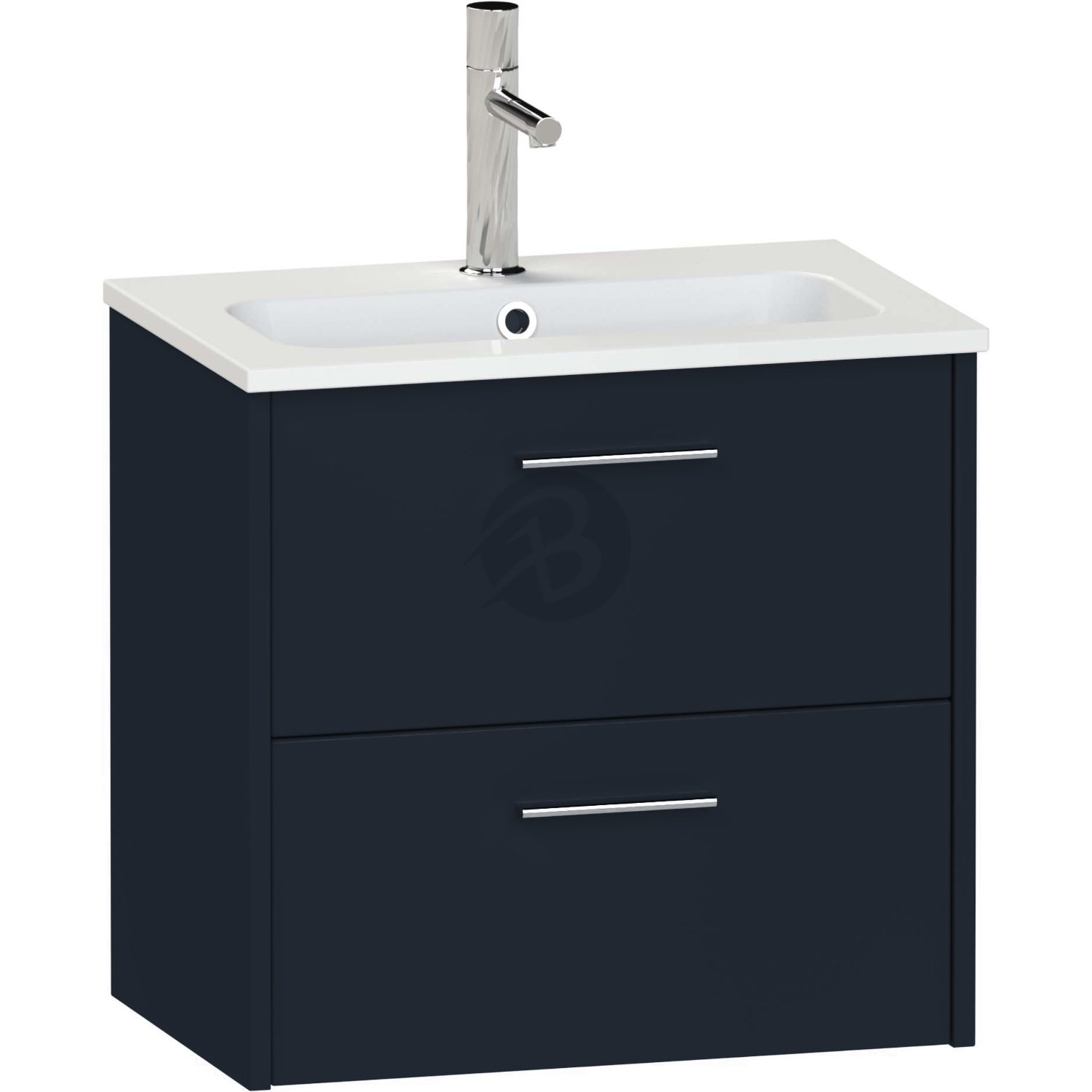 Calypso Brecon 2 Drawer Wall Hung Slim Vanity Unit With Chandler Ceramic White Basin – 600mm Wide – 1 TH - Marine Blue