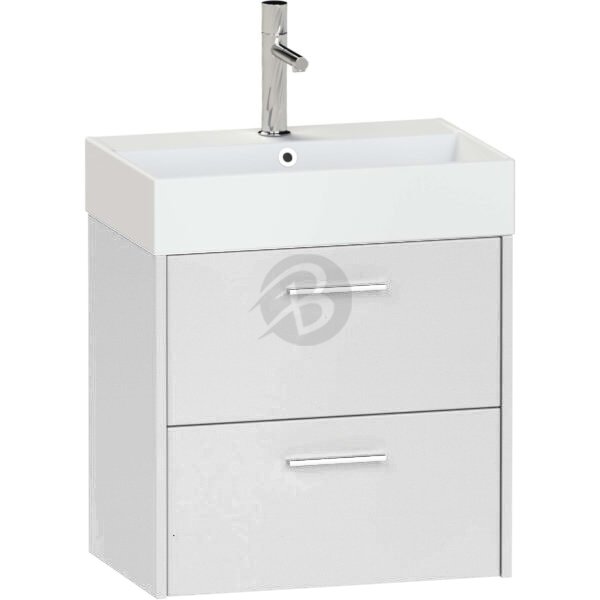 Calypso Brecon 2 Drawer Wall Hung Slim Vanity Unit With Memphis Ceramic White Basin – 600mm Wide – 1 TH - Pebble