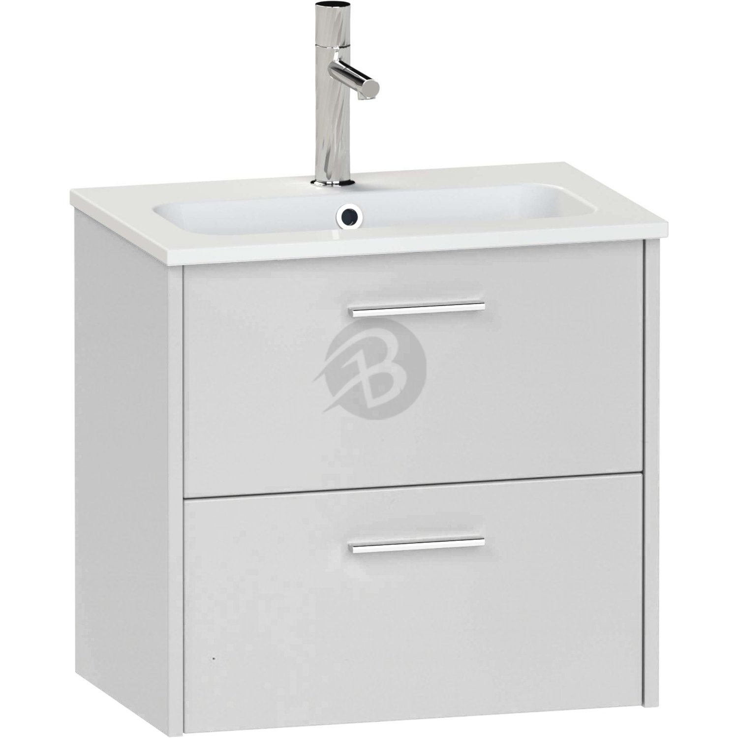 Calypso Brecon 2 Drawer Wall Hung Slim Vanity Unit With Chandler Ceramic White Basin – 600mm Wide – 1 TH - Pebble