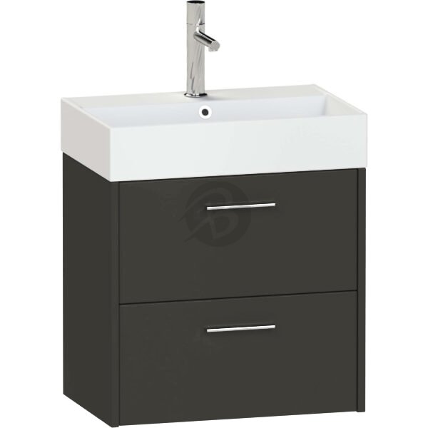 Calypso Brecon 2 Drawer Wall Hung Slim Vanity Unit With Memphis Ceramic White Basin – 600mm Wide – 1 TH - Soft Black