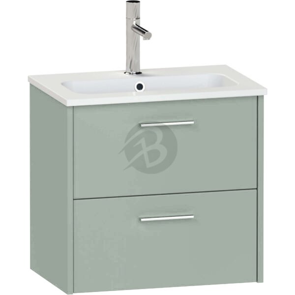 Calypso Brecon 2 Drawer Wall Hung Slim Vanity Unit With Idro Cast White Basin – 600mm Wide – 1 TH - Soft Green