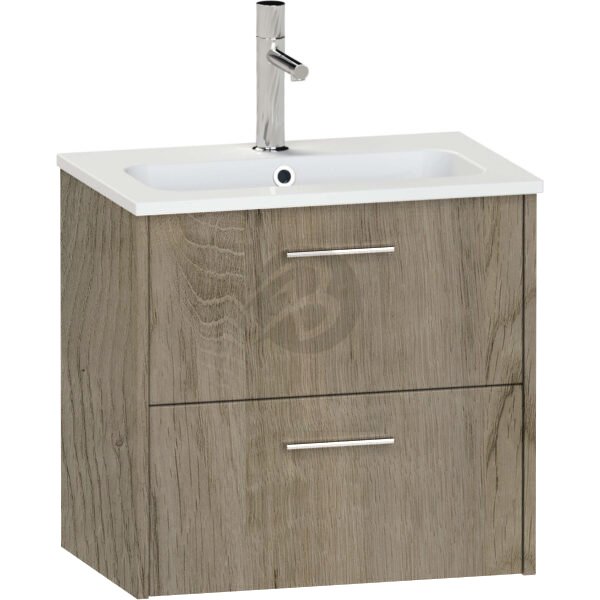 Calypso Brecon 2 Drawer Wall Hung Slim Vanity Unit With Idro Cast White Basin – 600mm Wide – 1 TH - Shorewood