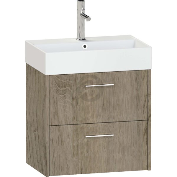 Calypso Brecon 2 Drawer Wall Hung Slim Vanity Unit With Memphis Ceramic White Basin – 600mm Wide – 1 TH - Shorewood