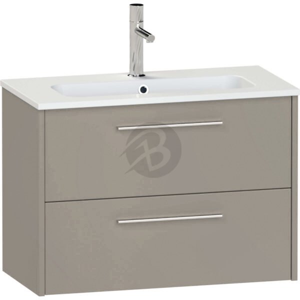 Calypso Brecon 2 Drawer Wall Hung Slim Vanity Unit With Idro Cast White Basin – 800mm Wide – 1 TH - Basalt Mist