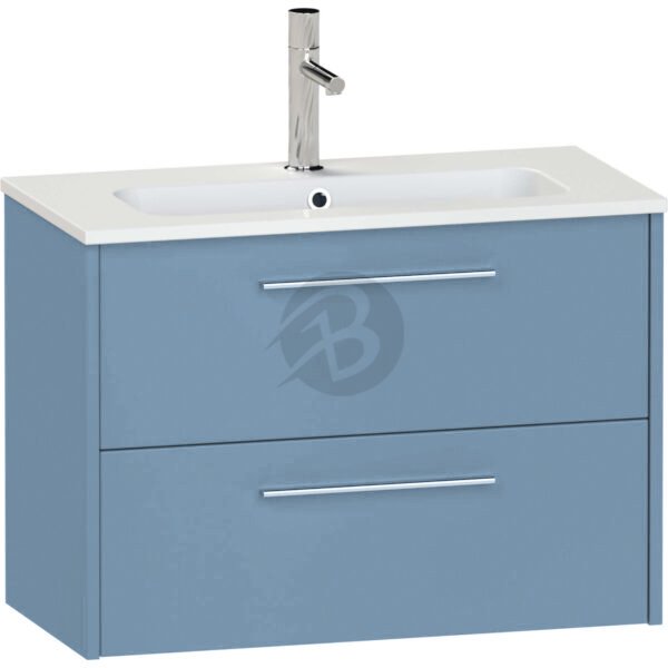 Calypso Brecon 2 Drawer Wall Hung Slim Vanity Unit With Idro Cast White Basin – 800mm Wide – 1 TH - Dusky Blue