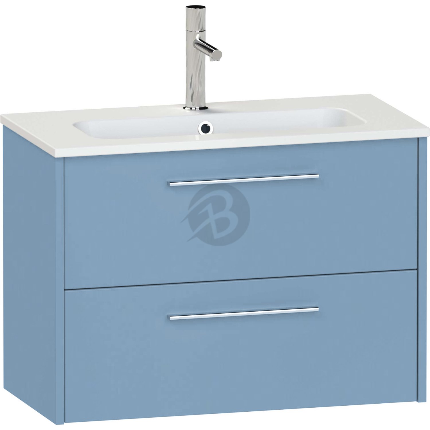 Calypso Brecon 2 Drawer Wall Hung Slim Vanity Unit With Chandler Ceramic White Basin – 800mm Wide – 1 TH - Dusky Blue