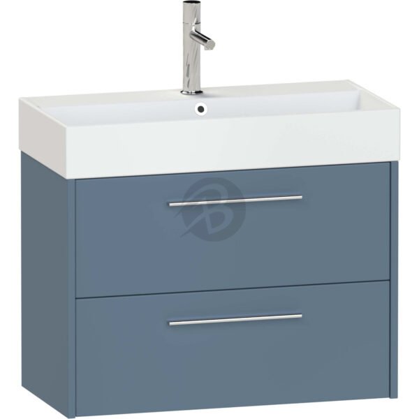 Calypso Brecon 2 Drawer Wall Hung Slim Vanity Unit With Memphis Ceramic White Basin – 800mm Wide – 1 TH - Dark Sapphire