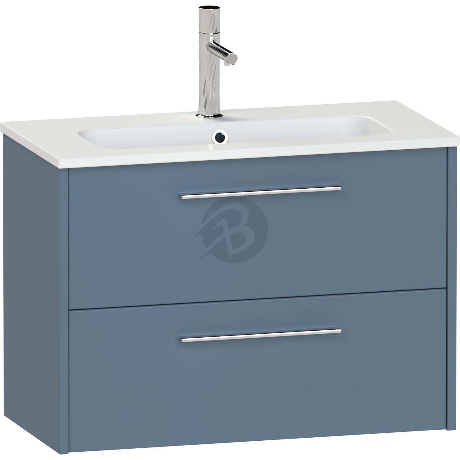 Calypso Brecon 2 Drawer Wall Hung Slim Vanity Unit With Chandler Ceramic White Basin – 800mm Wide – 1 TH - Dark Sapphire