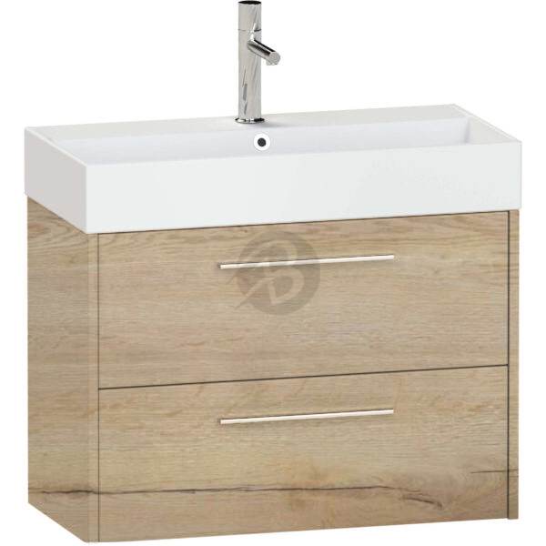 Calypso Brecon 2 Drawer Wall Hung Slim Vanity Unit With Memphis Ceramic White Basin – 800mm Wide – 1 TH - Light English Oak
