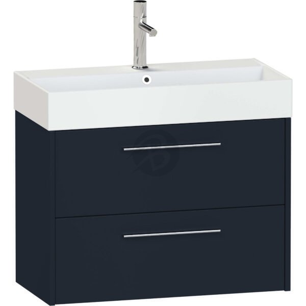 Calypso Brecon 2 Drawer Wall Hung Slim Vanity Unit With Memphis Ceramic White Basin – 800mm Wide – 1 TH - Marine Blue