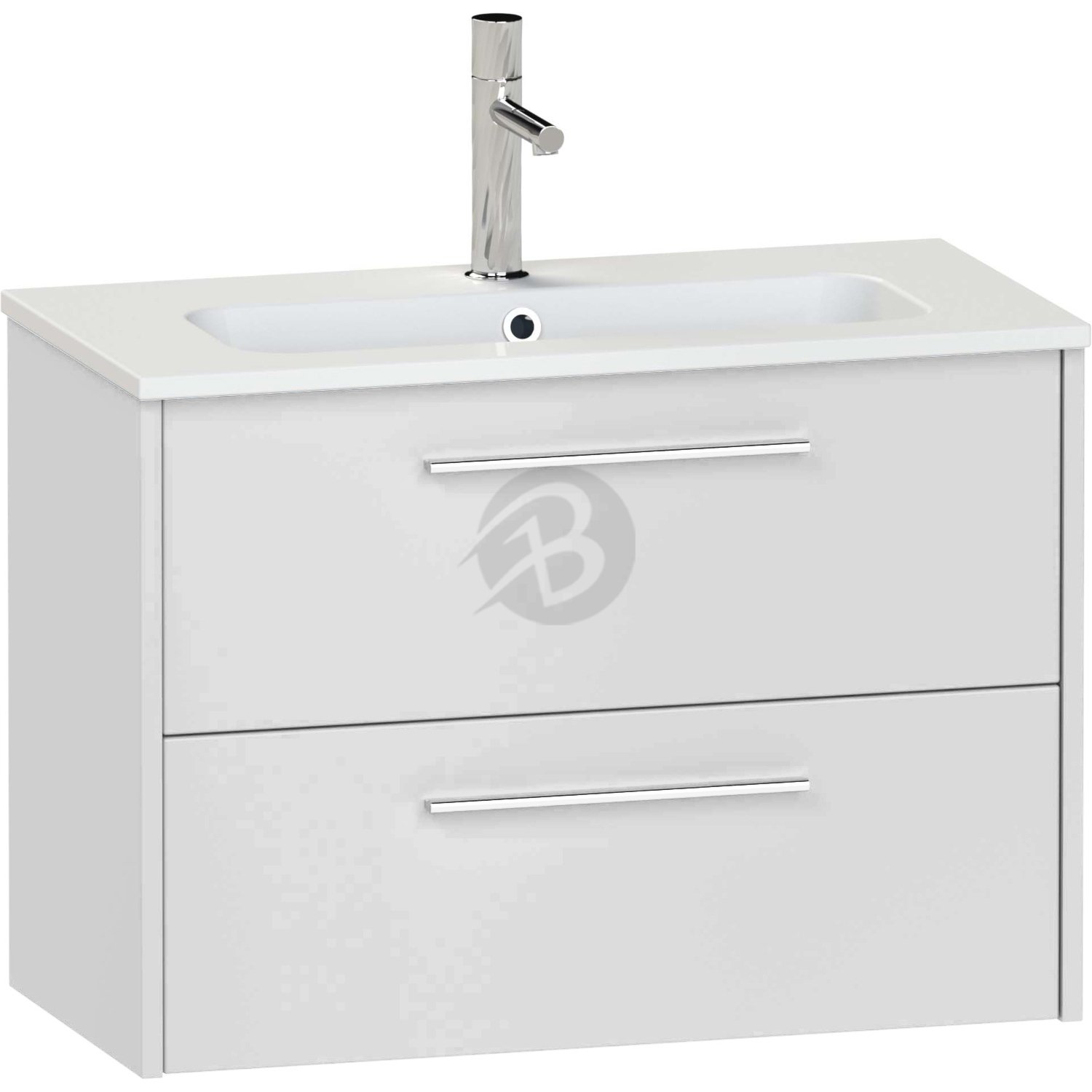 Calypso Brecon 2 Drawer Wall Hung Slim Vanity Unit With Chandler Ceramic White Basin – 800mm Wide – 1 TH - Pebble