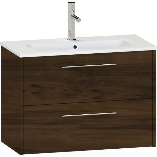 Calypso Brecon 2 Drawer Wall Hung Slim Vanity Unit With Idro Cast White Basin – 800mm Wide – 1 TH - Persian Walnut