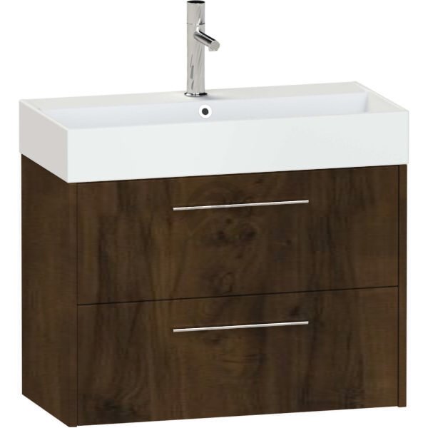 Calypso Brecon 2 Drawer Wall Hung Slim Vanity Unit With Memphis Ceramic White Basin – 800mm Wide – 1 TH - Persian Walnut