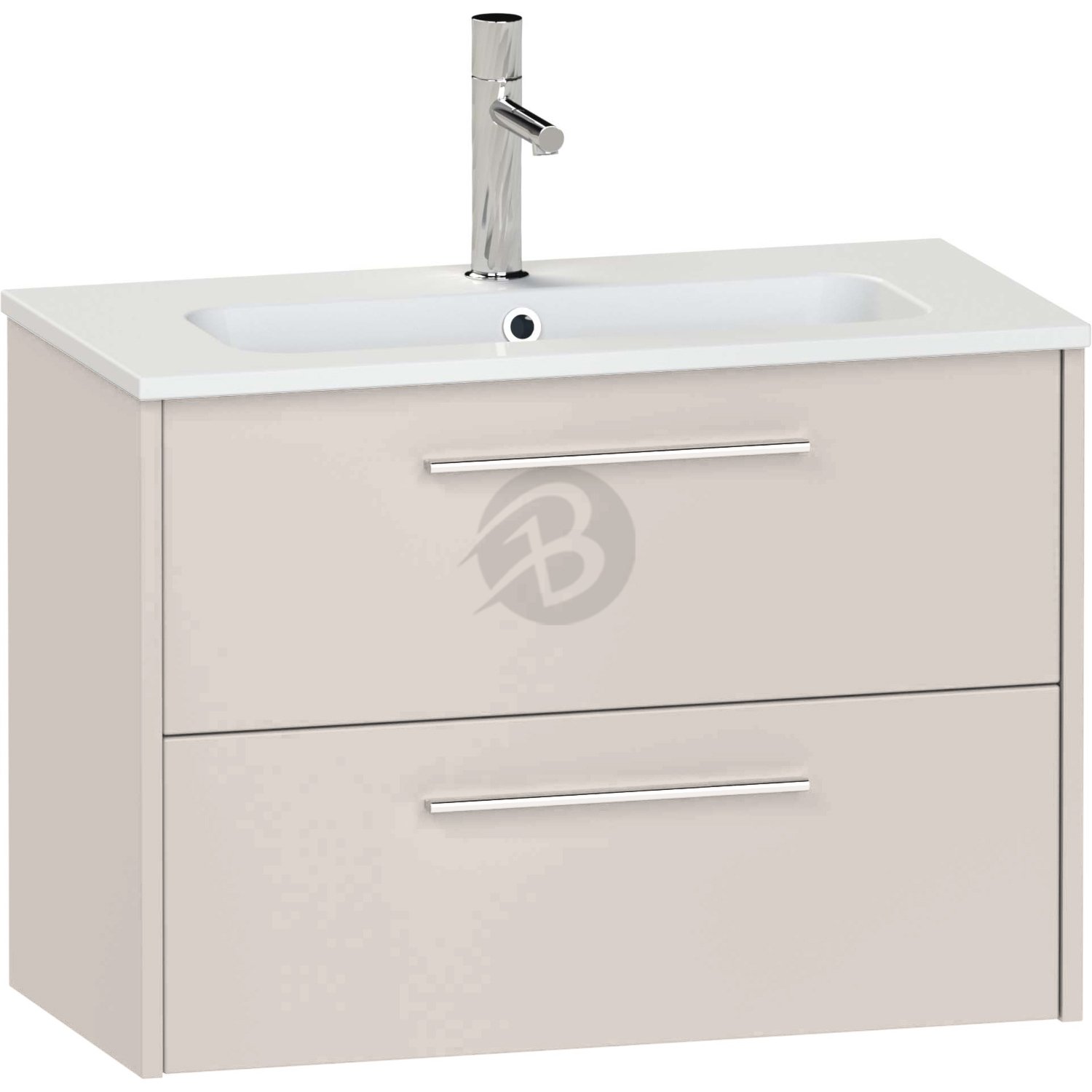 Calypso Brecon 2 Drawer Wall Hung Slim Vanity Unit With Chandler Ceramic White Basin – 800mm Wide – 1 TH - Stone Gloss