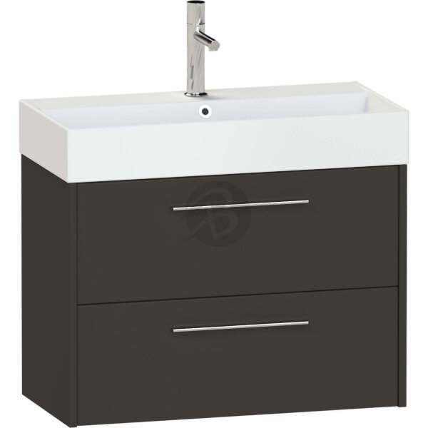 Calypso Brecon 2 Drawer Wall Hung Slim Vanity Unit With Memphis Ceramic White Basin – 800mm Wide – 1 TH - Soft Black