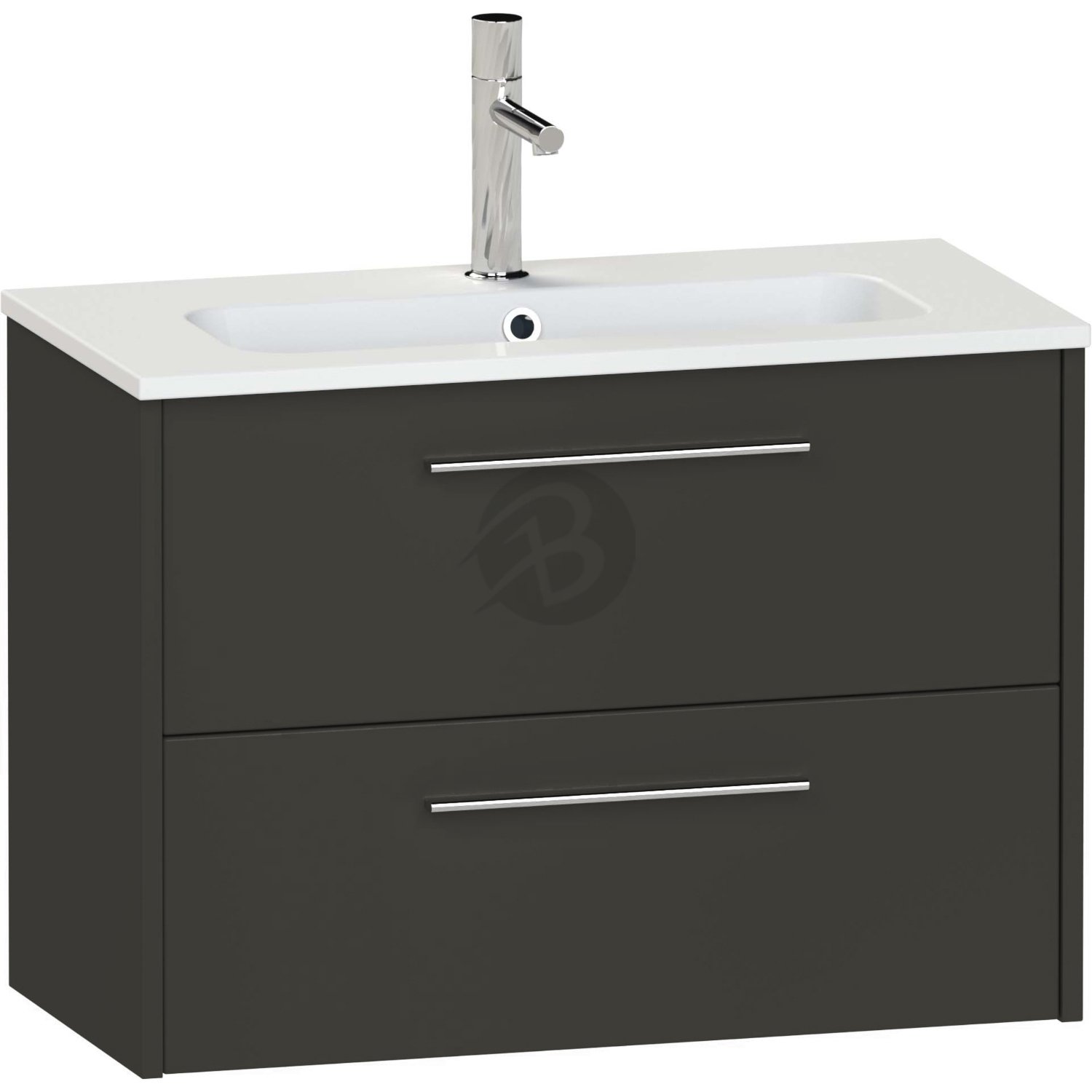 Calypso Brecon 2 Drawer Wall Hung Slim Vanity Unit With Chandler Ceramic White Basin – 800mm Wide – 1 TH - Soft Black