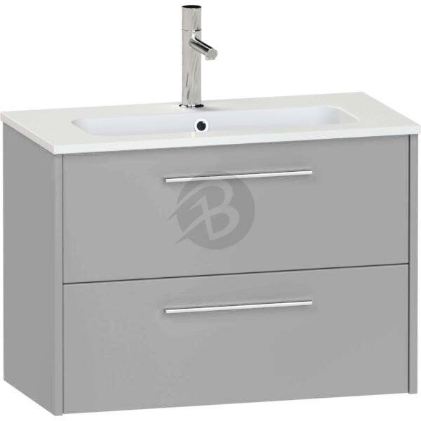 Calypso Brecon 2 Drawer Wall Hung Slim Vanity Unit With Idro Cast White Basin – 800mm Wide – 1 TH - Slate Mist