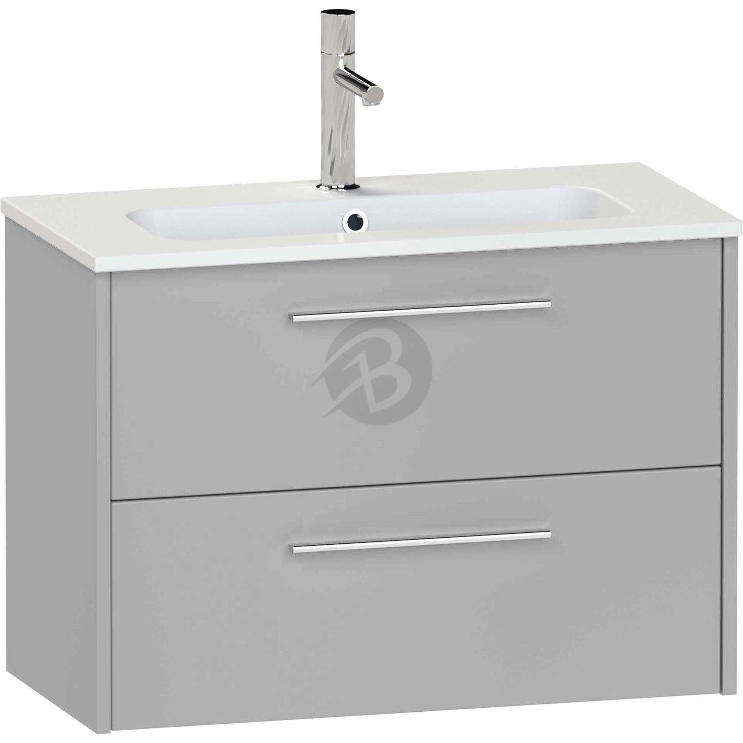 Calypso Brecon 2 Drawer Wall Hung Slim Vanity Unit With Chandler Ceramic White Basin – 800mm Wide – 1 TH - Slate Mist
