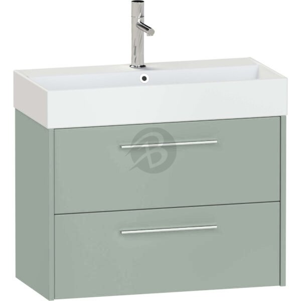 Calypso Brecon 2 Drawer Wall Hung Slim Vanity Unit With Memphis Ceramic White Basin – 800mm Wide – 1 TH - Soft Green