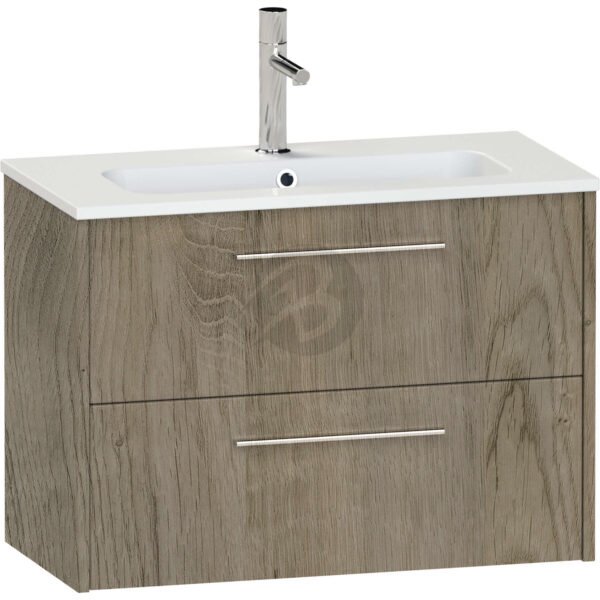 Calypso Brecon 2 Drawer Wall Hung Slim Vanity Unit With Idro Cast White Basin – 800mm Wide – 1 TH - Shorewood