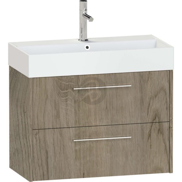 Calypso Brecon 2 Drawer Wall Hung Slim Vanity Unit With Memphis Ceramic White Basin – 800mm Wide – 1 TH - Shorewood