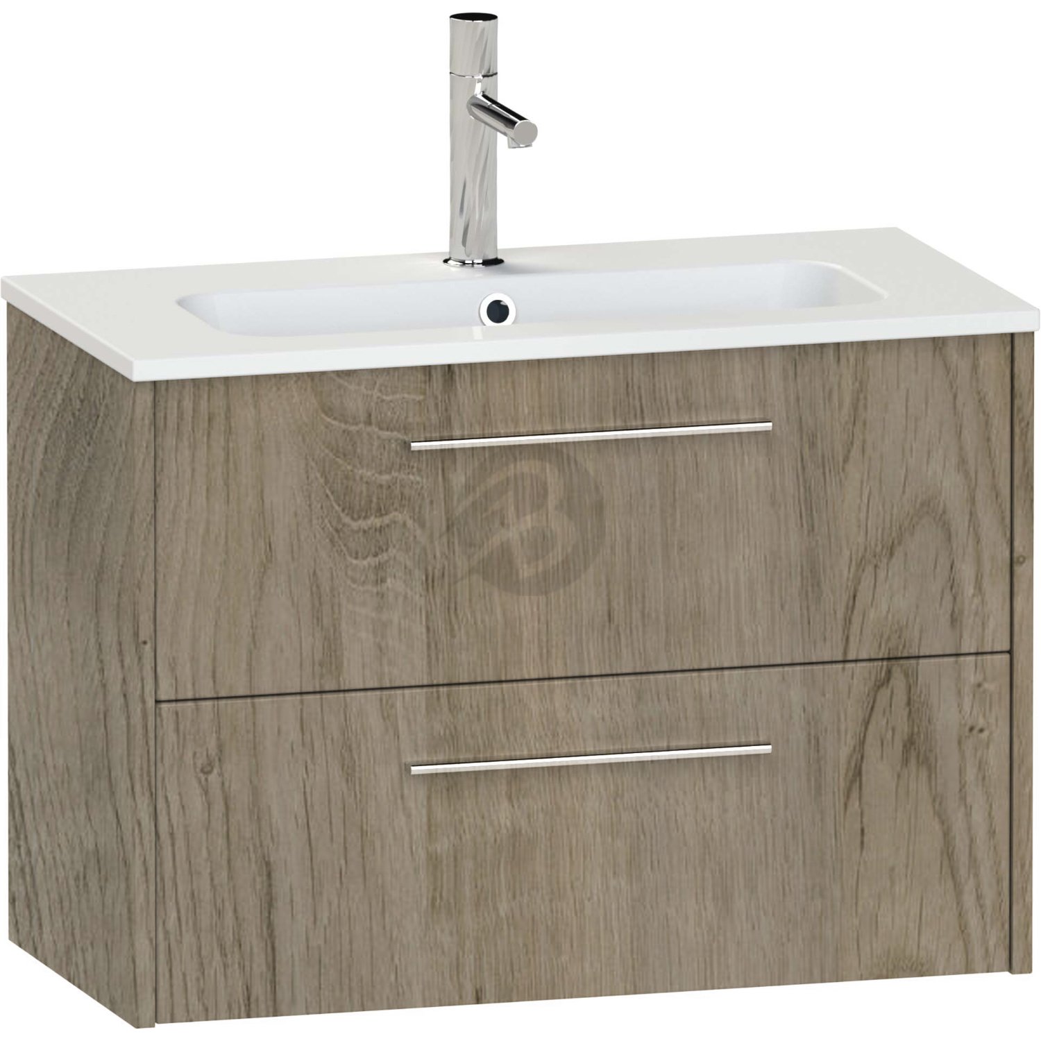 Calypso Brecon 2 Drawer Wall Hung Slim Vanity Unit With Chandler Ceramic White Basin – 800mm Wide – 1 TH - Shorewood